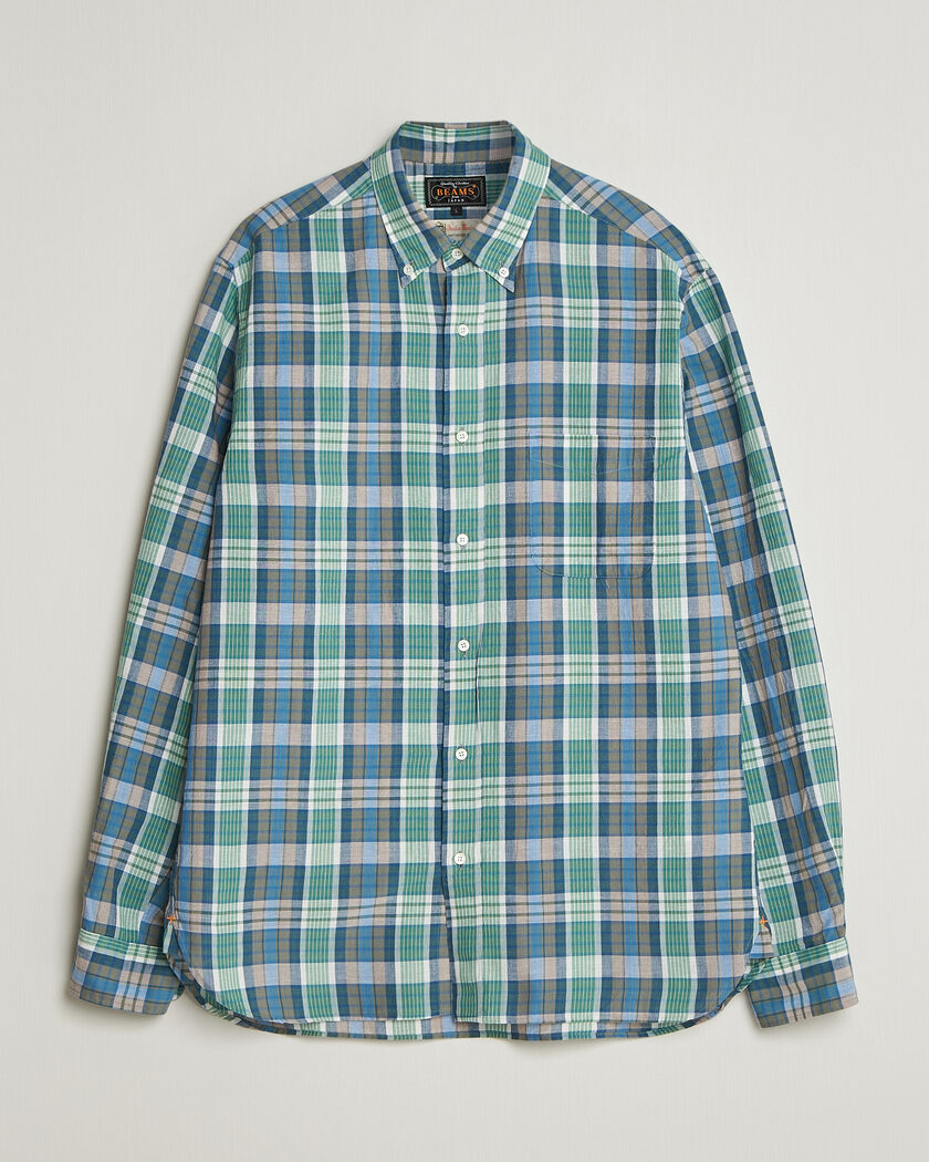 BEAMS PLUS Madras Button Down Shirt Blue – Azul