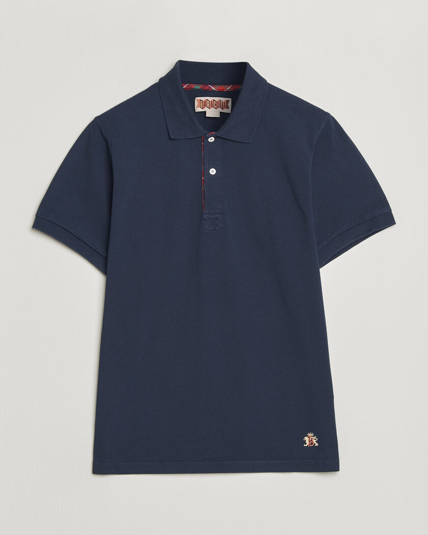 Baracuta Tartan Placket Piquet Polo Navy – Azul