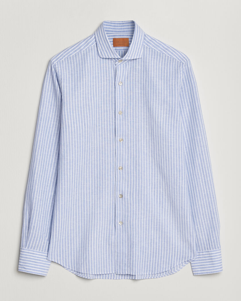 Grigio Washed Cotton/Linen Shirt Blue Stripe – Azul