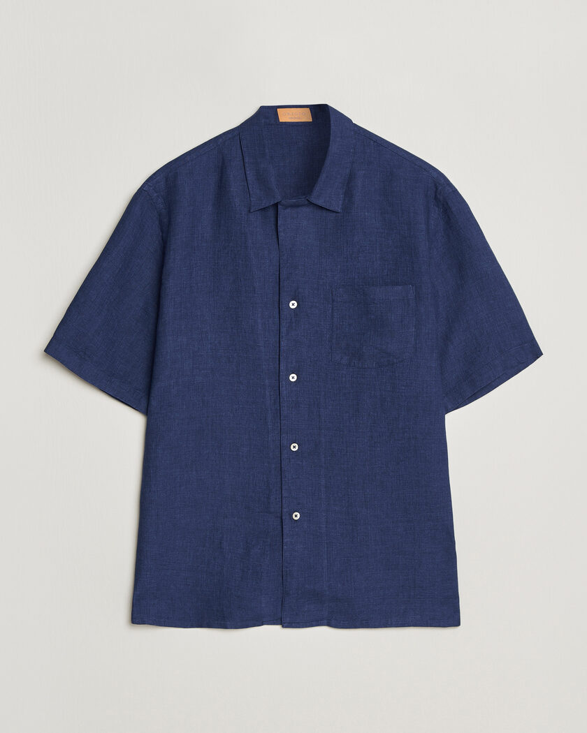 Grigio Linen Camp Collar Shirt Navy – Azul