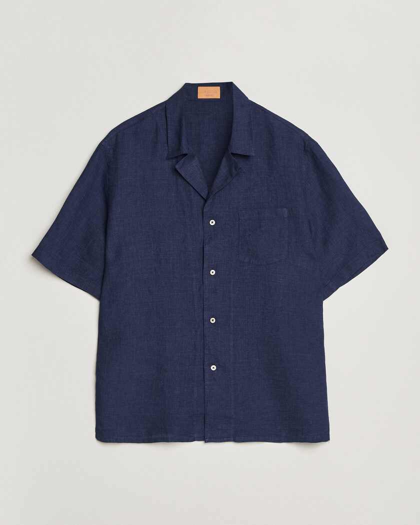 Grigio Linen Camp Collar Shirt Navy – Azul