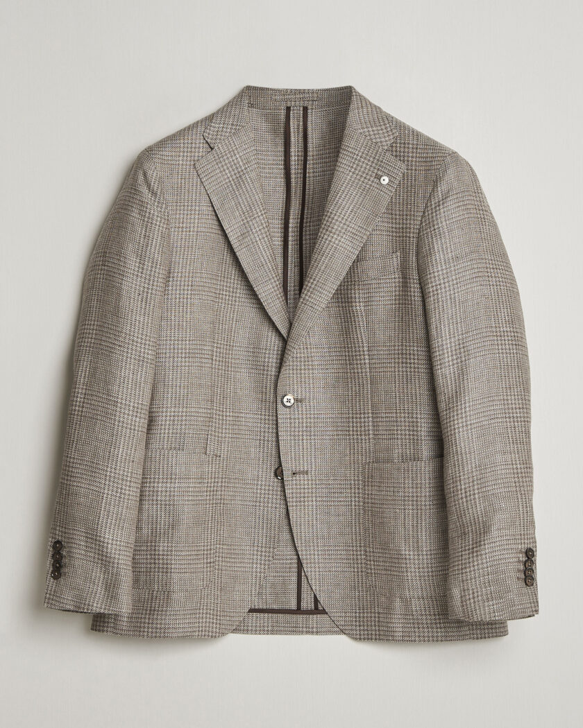 L.B.M. 1911 Jack Regular Fit Linen/Wool Checked Blazer Taupe – Marrón