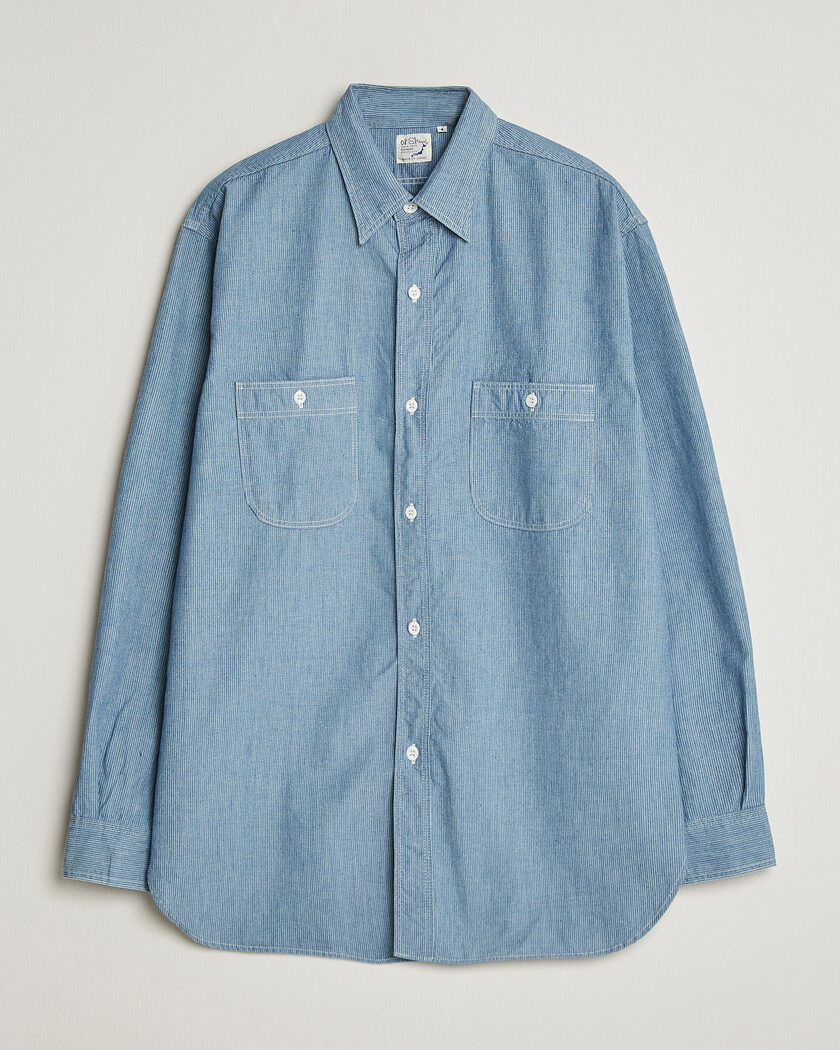 orSlow Relax Fit Chambray Work Shirt Hickory Stirpe – Azul