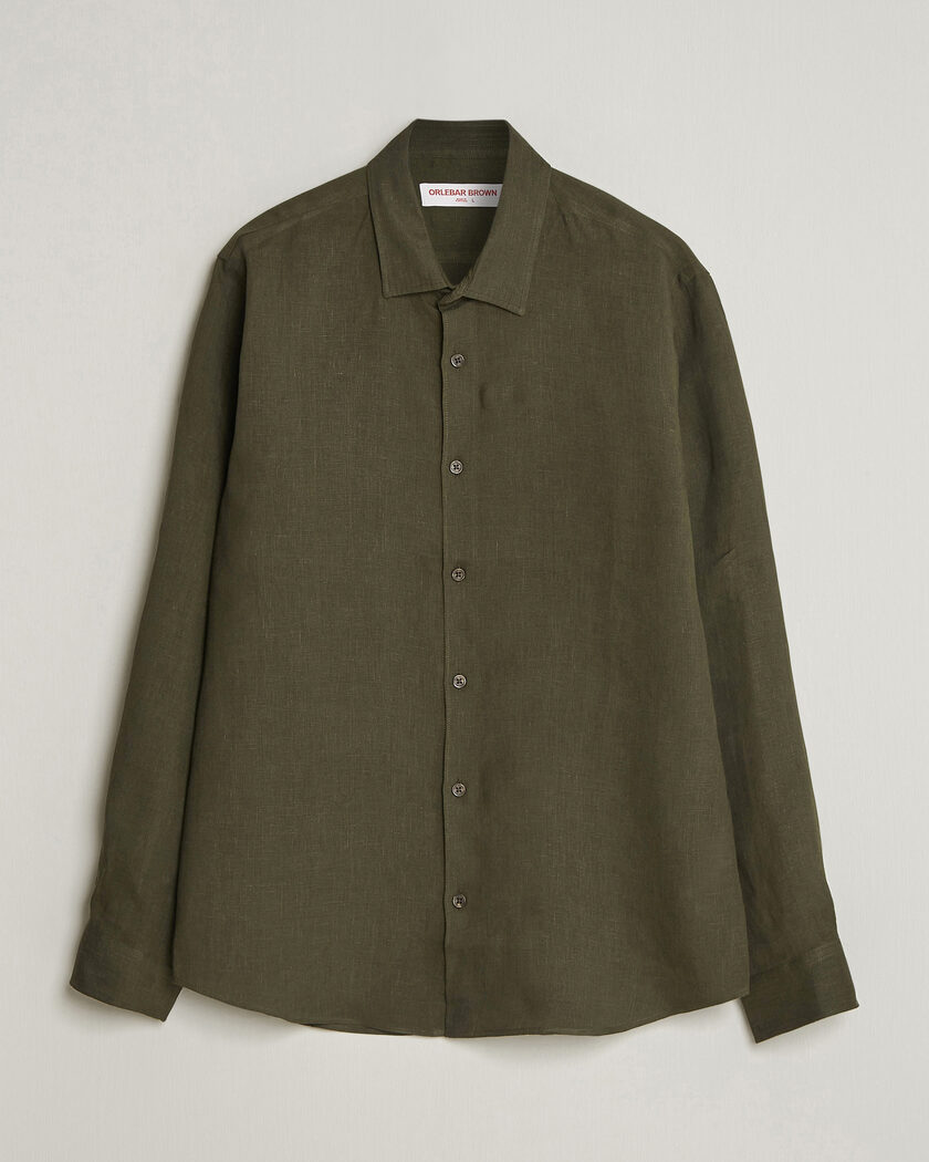 Orlebar Brown Giles Linen Stiched Shirt Bayleaf Green – Verde