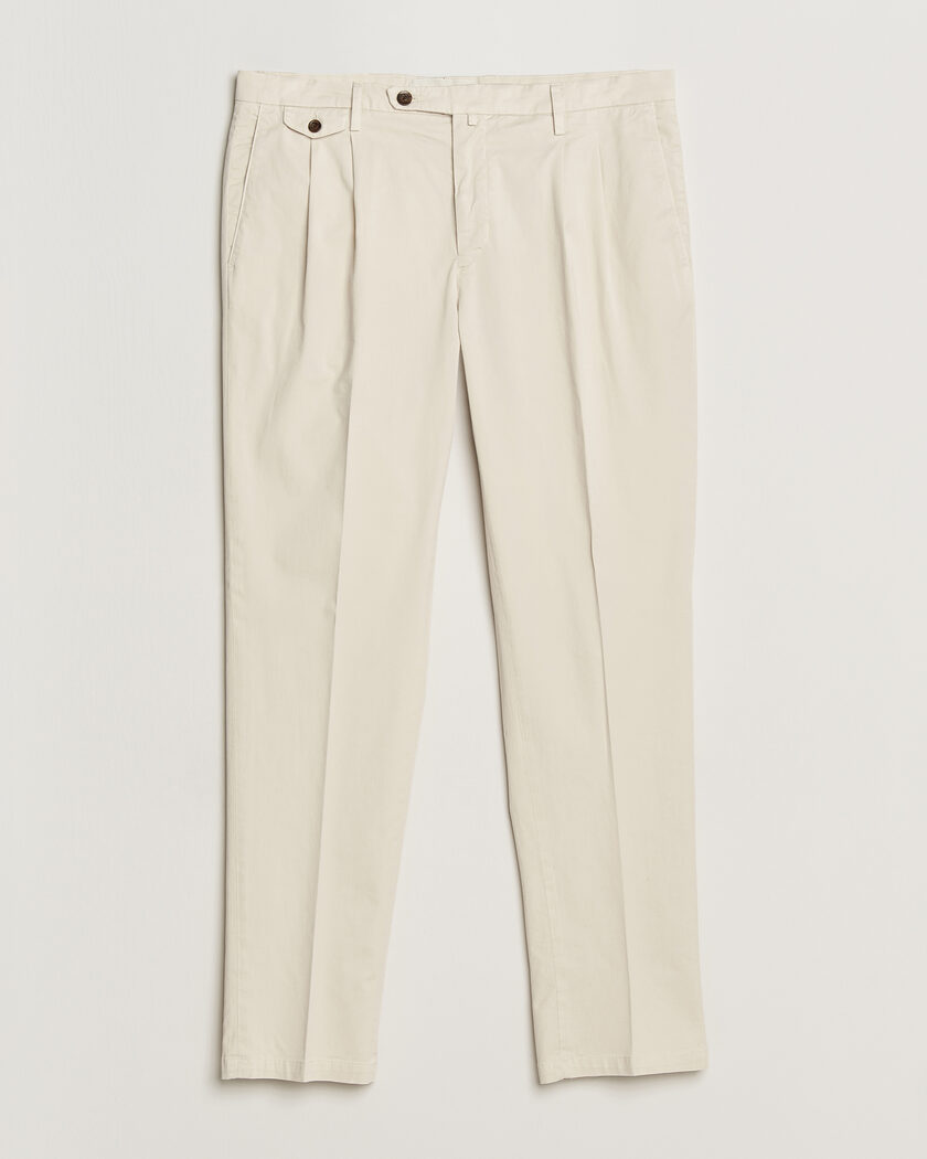 Briglia 1949 Easy Fit Pleated Cotton Stretch Chino Cream – Blanco