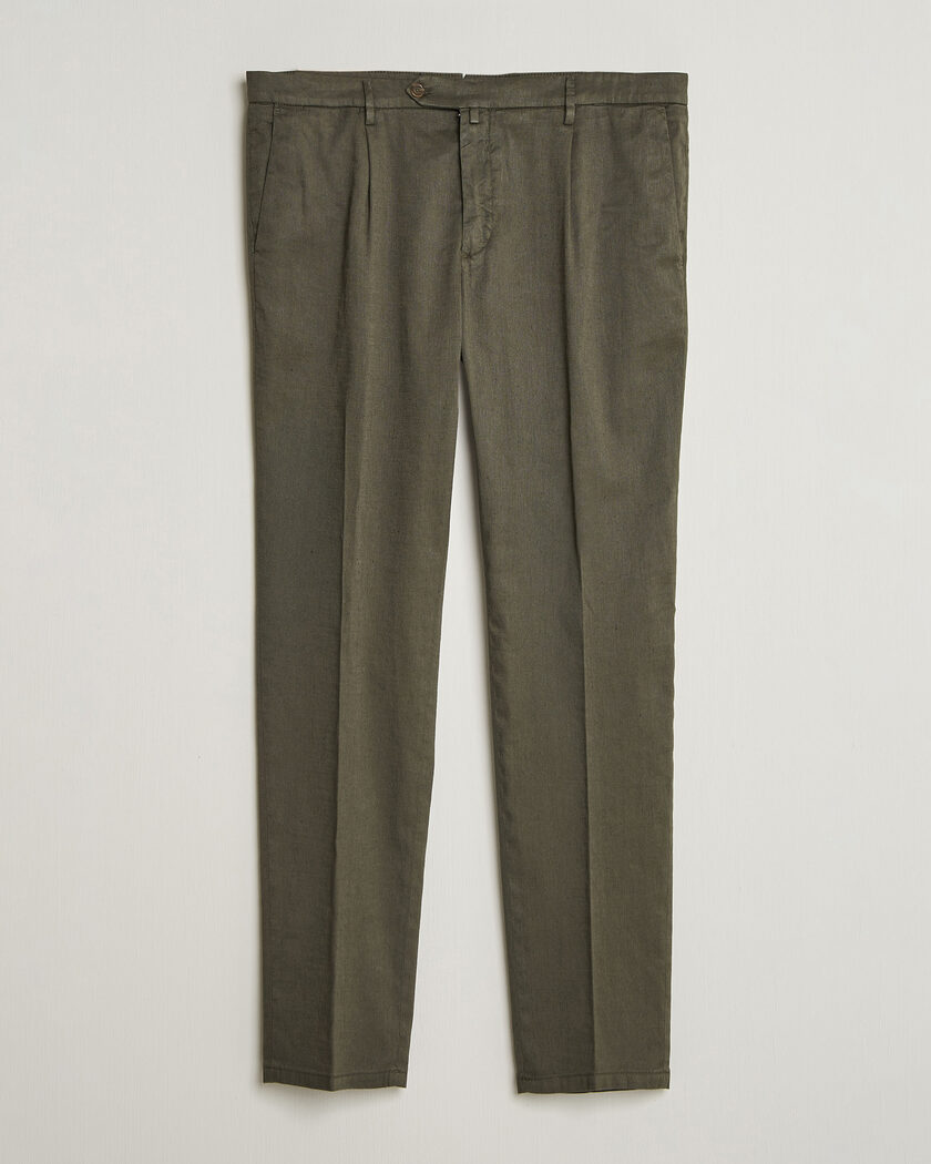 Briglia 1949 Pleated Linen Trousers Olive – Verde