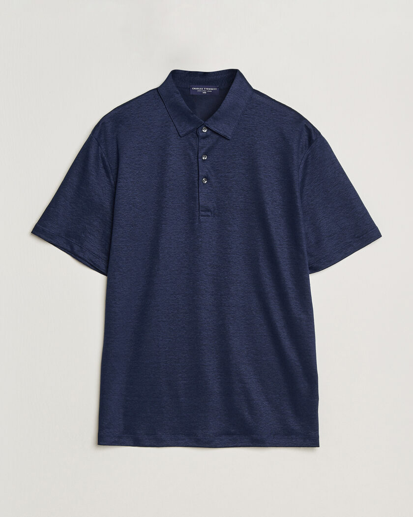 Charles Tyrwhitt Short Sleeve Linen Polo Navy – Azul