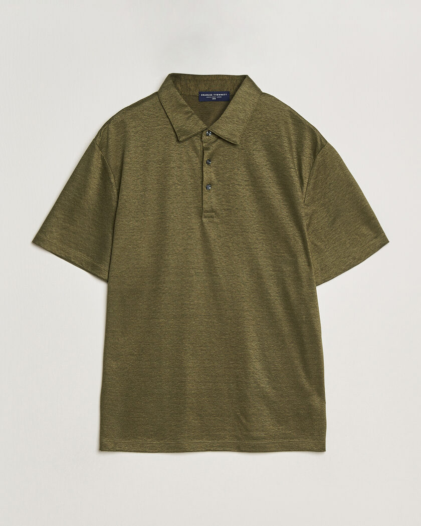 Charles Tyrwhitt Short Sleeve Linen Polo Olive – Verde