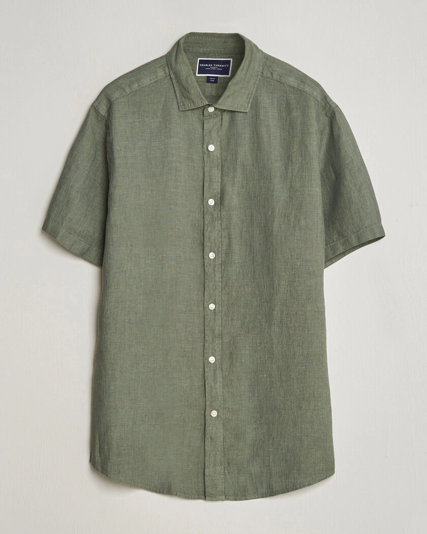 Charles Tyrwhitt Pure Linen Short Sleeve Slim Fit Shirt Olive – Verde