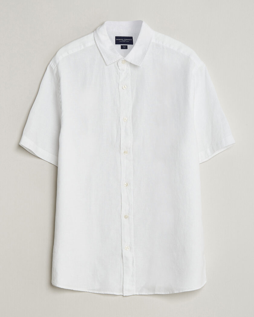 Charles Tyrwhitt Pure Linen Short Sleeve Slim Fit Shirt White – Blanco