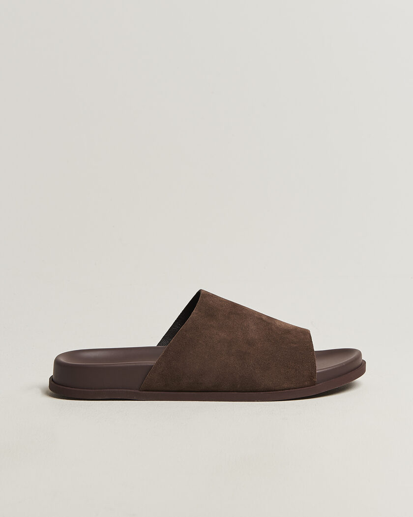 Thera's Classic Slide Sandals Dark Brown Suede – Marrón