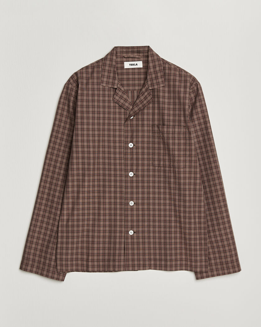 Tekla Fine Twill Pyjama Shirt Serra Checks – Marrón