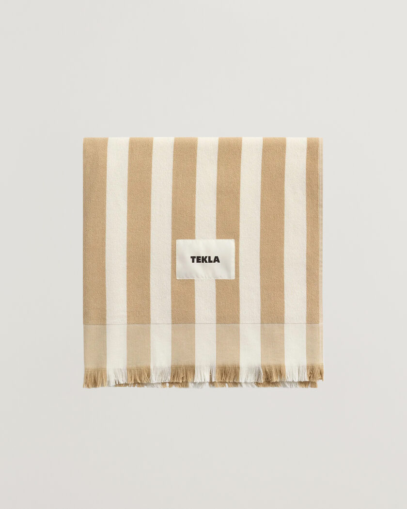 Tekla Organic Terry Beach Towel Almond Stripes – Multicolor