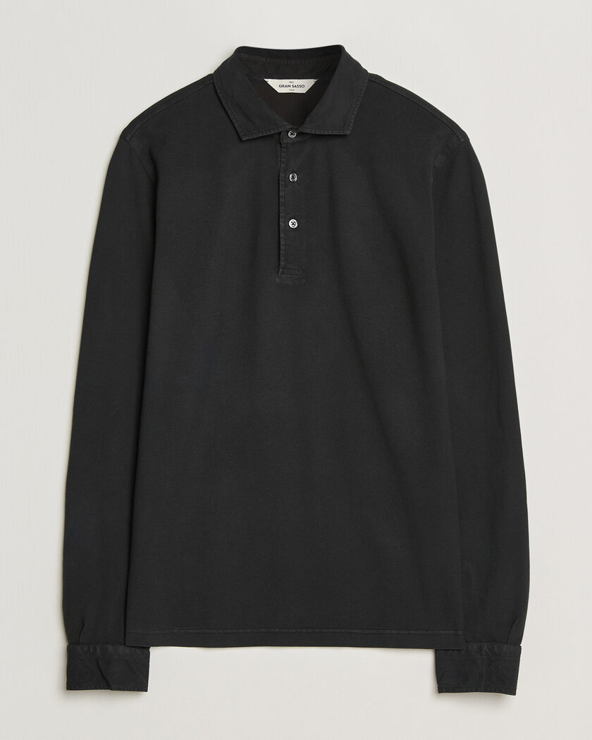Gran Sasso Washed Long Sleeve Polo Black – Negro
