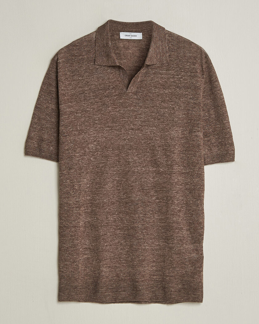 Gran Sasso Washed Knitted Linen Polo Brown Melange – Marrón