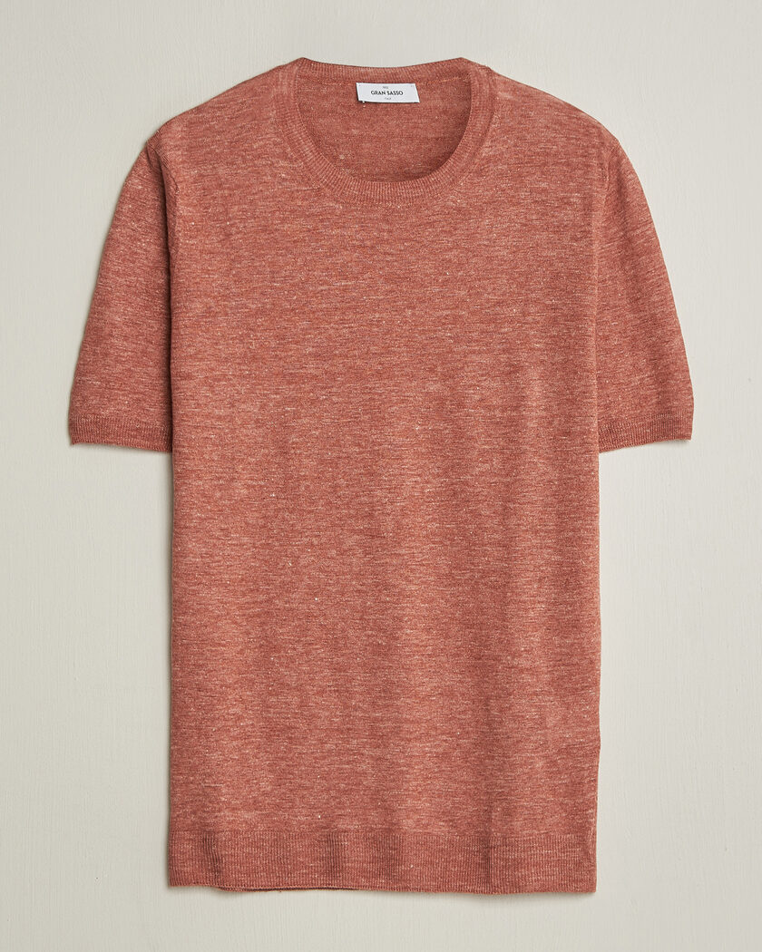 Gran Sasso Washed Knitted Linen T-Shirt Apricot Orange Melange – Naranja