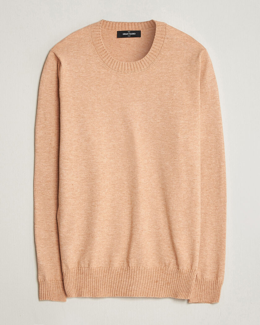 Gran Sasso Cotton/Cashmere Knitted Crew Neck Sweater Apricot Orange Melange – Naranja