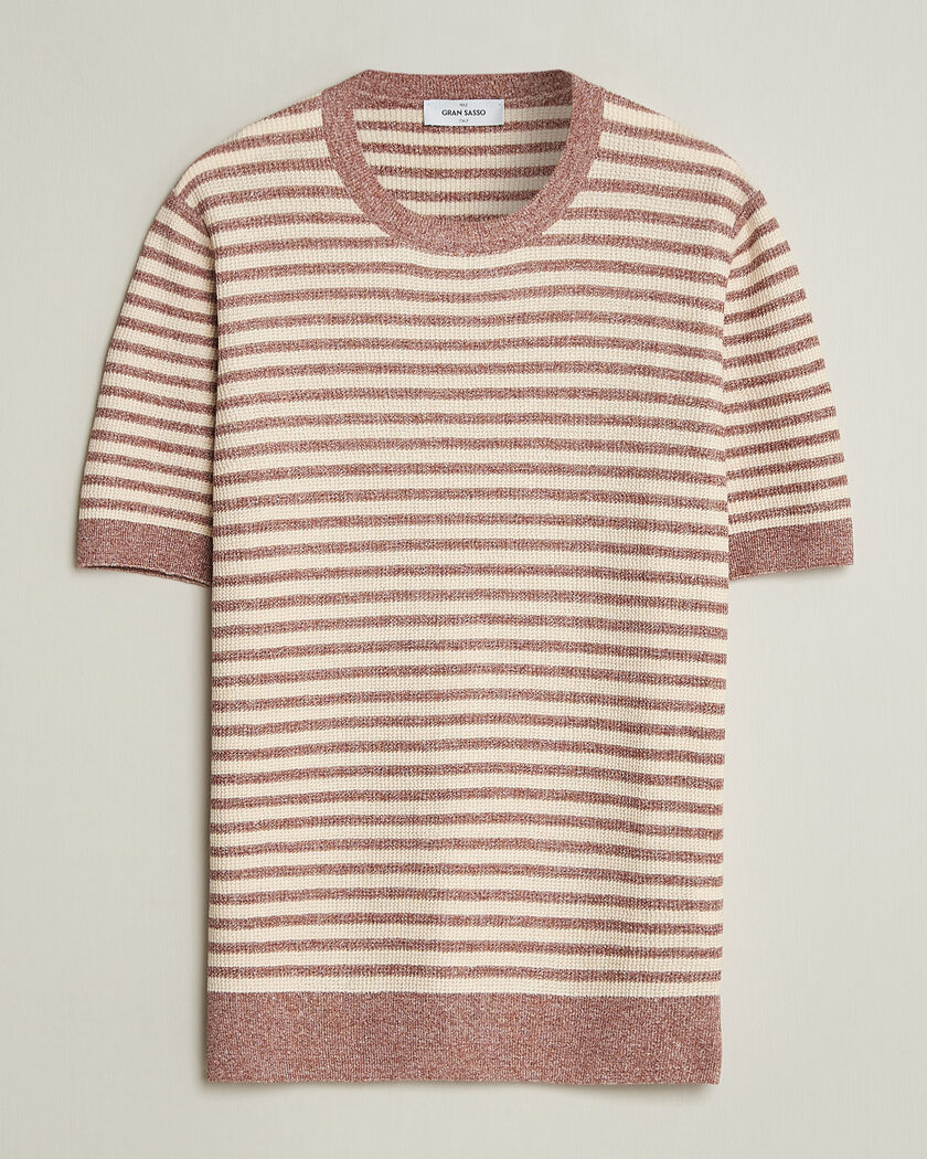 Gran Sasso Linen/Cotton Knitted Striped T-Shirt Red/White – Multicolor