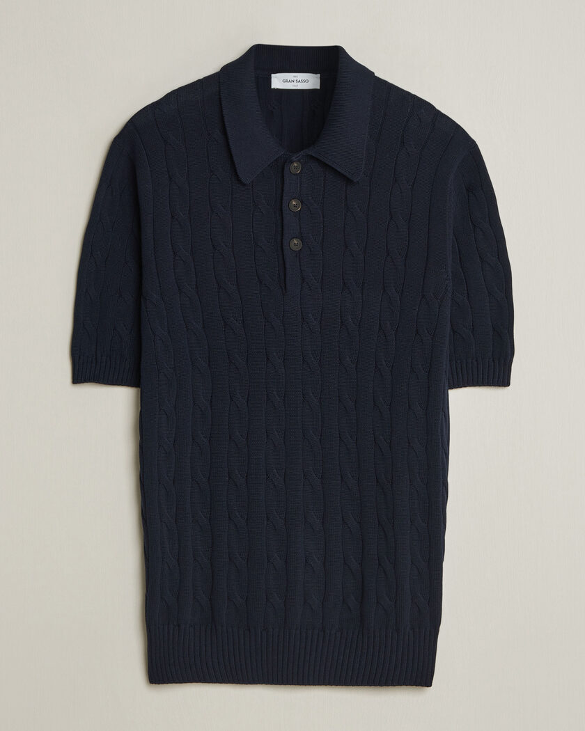 Gran Sasso Cotton Cable Knitted Polo Navy – Azul