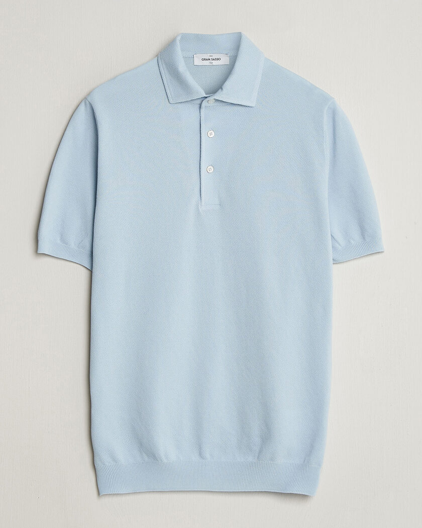  Gran Sasso Cotton Textured Knitted Polo Light Blue – Azul