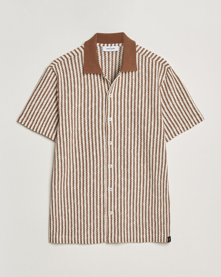 Gran Sasso Cotton Knitted Striped Resort Shirt Brown/White – Marrón