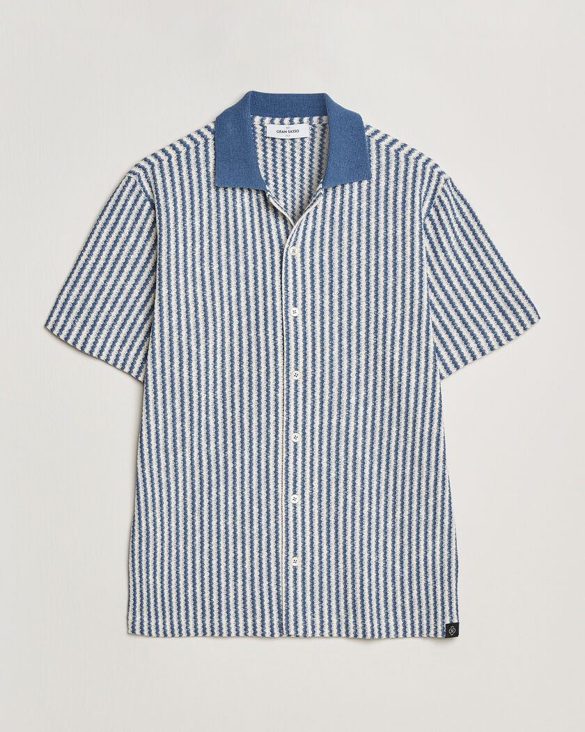 Gran Sasso Cotton Knitted Striped Resort Shirt Blue/white – Azul