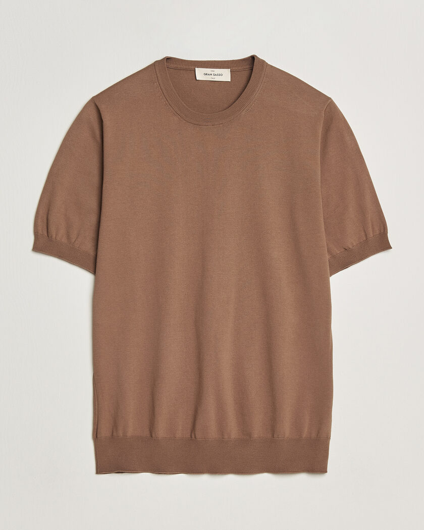 Gran Sasso Cotton Knitted Crew Neck T-Shirt Brown – Marrón