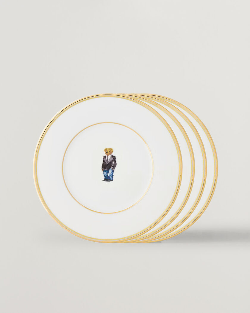 Ralph Lauren Home Wilshire Tuxedo Bear Plate Set White/Gold – Blanco