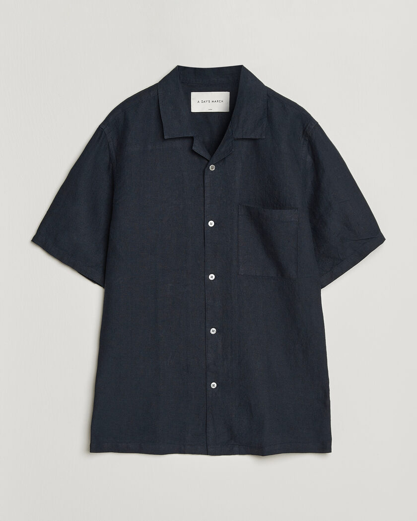 A Day's March Yamu Linen Short Sleeve Shirt Navy – Azul