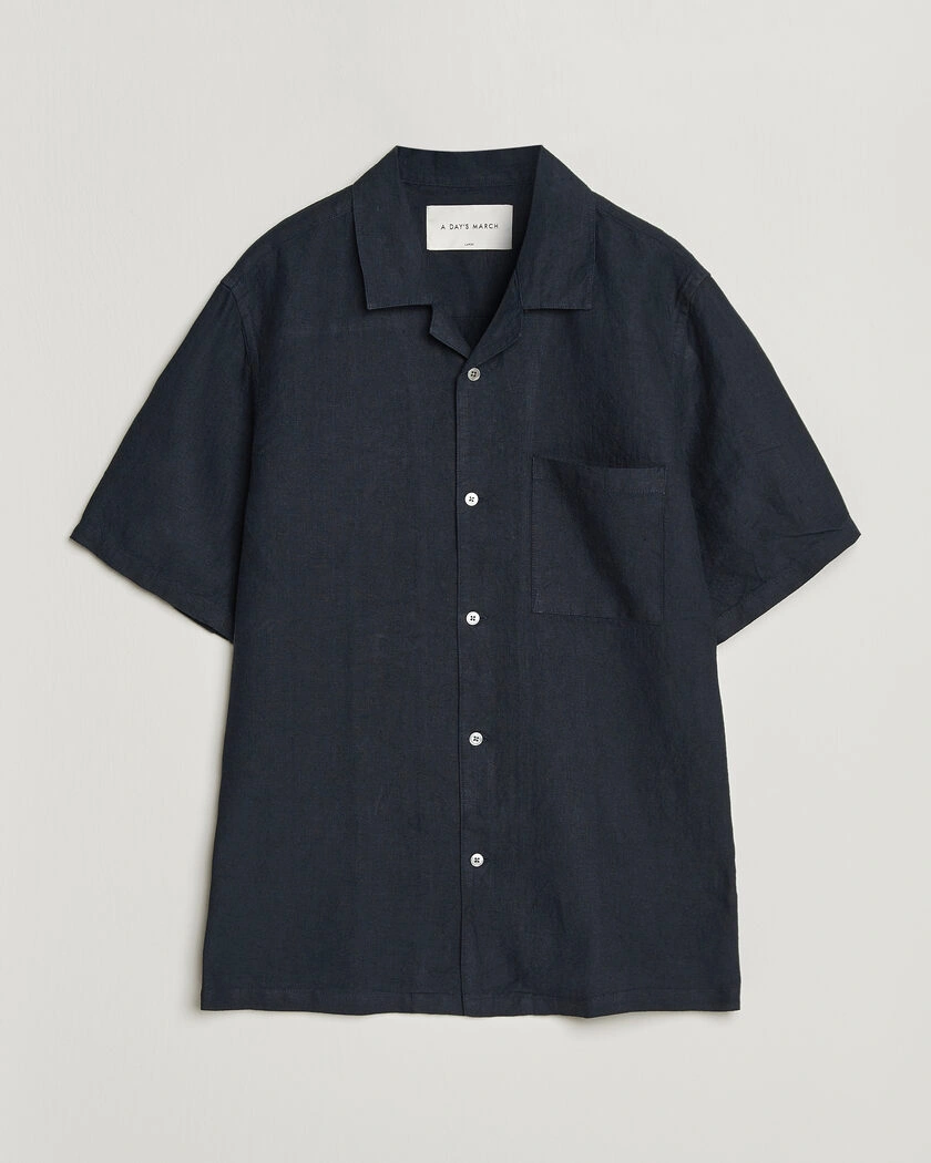 A Day's March Yamu Linen Short Sleeve Shirt Navy – Azul
