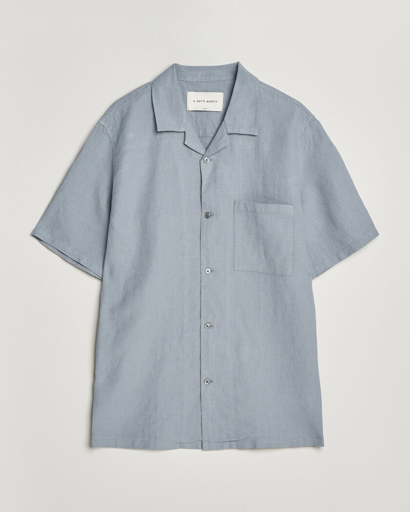 A Day's March Yamu Linen Short Sleeve Shirt Rock Blue – Azul