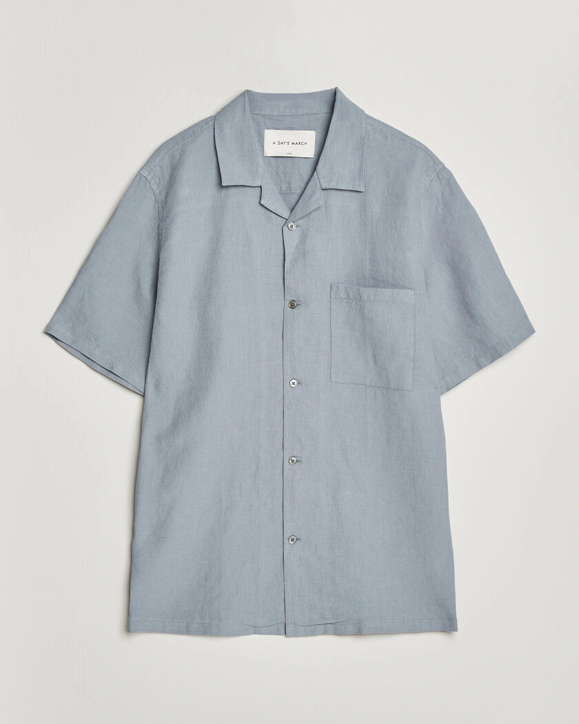 A Day's March Yamu Linen Short Sleeve Shirt Rock Blue – Azul
