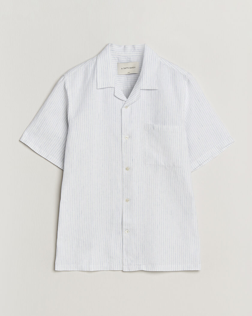A Day's March Yamu Striped Linen Short Sleeve Shirt White – Blanco