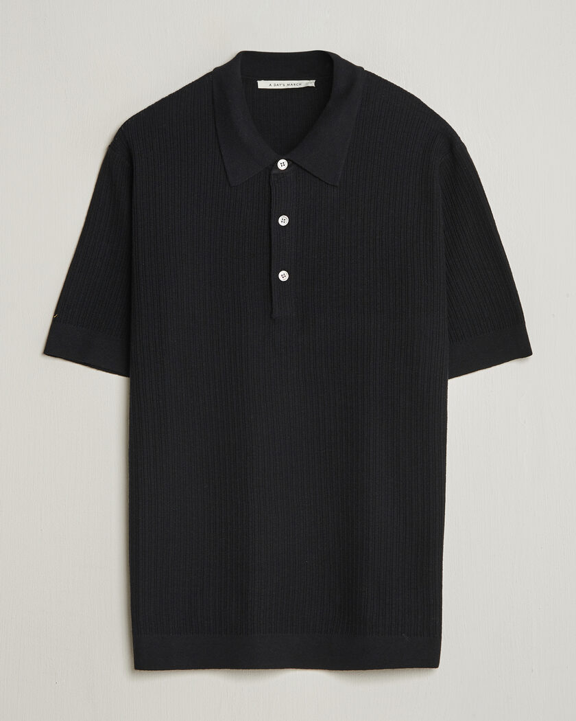 A Day's March Aspen Structured Knitted Polo Black – Negro