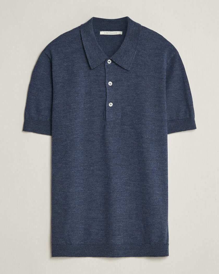 A Day's March Rosehall Knitted Polo Storm Blue – Azul