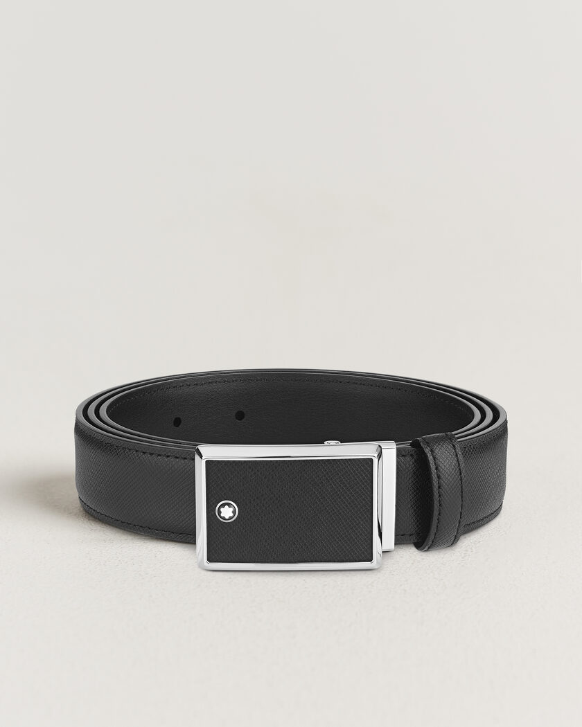 Montblanc Marquetry Plate 30mm Leather Belt Black – Negro