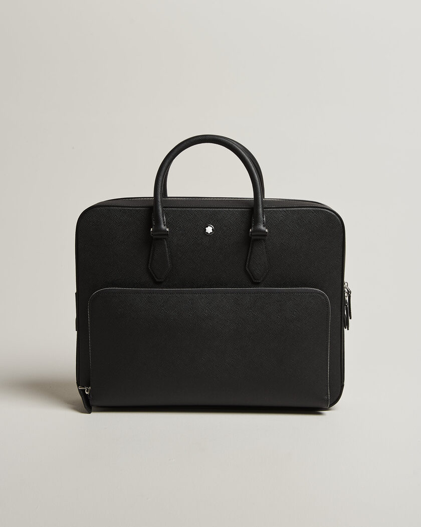 Montblanc Medium Sartorial Leather Briefcase with Pocket Black – Negro