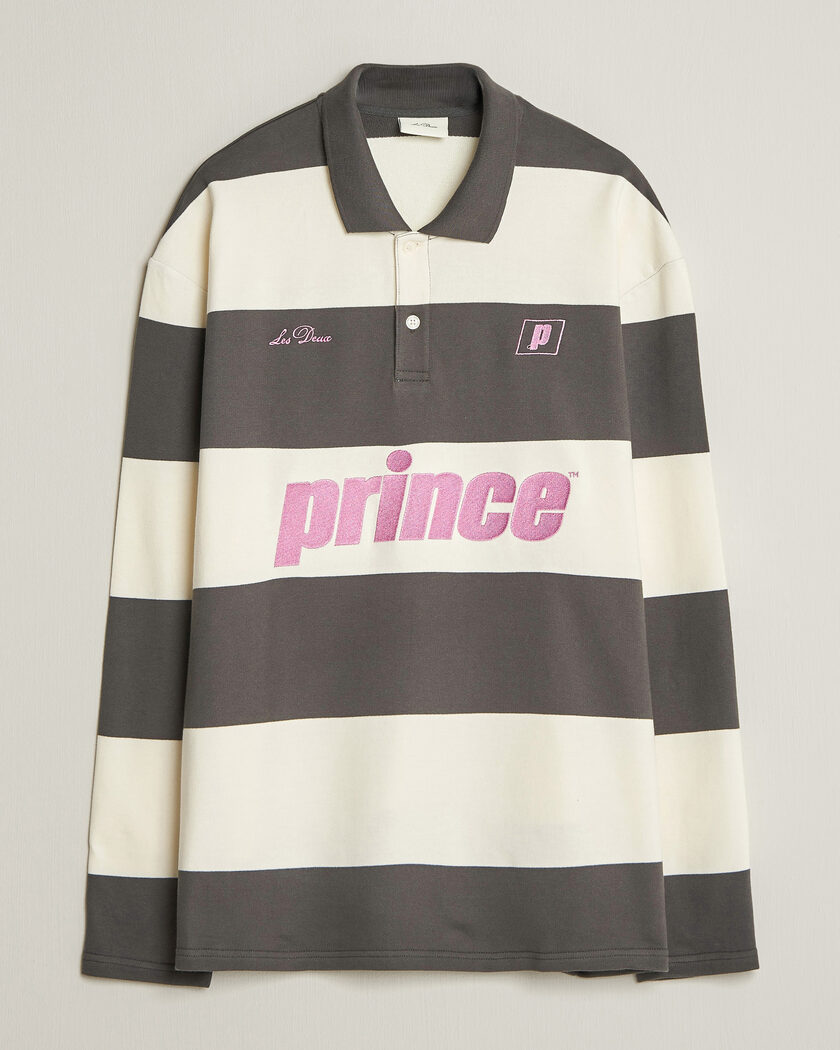 LES DEUX Prince Striped Long Sleeve Polo Raven Gray – Blanco