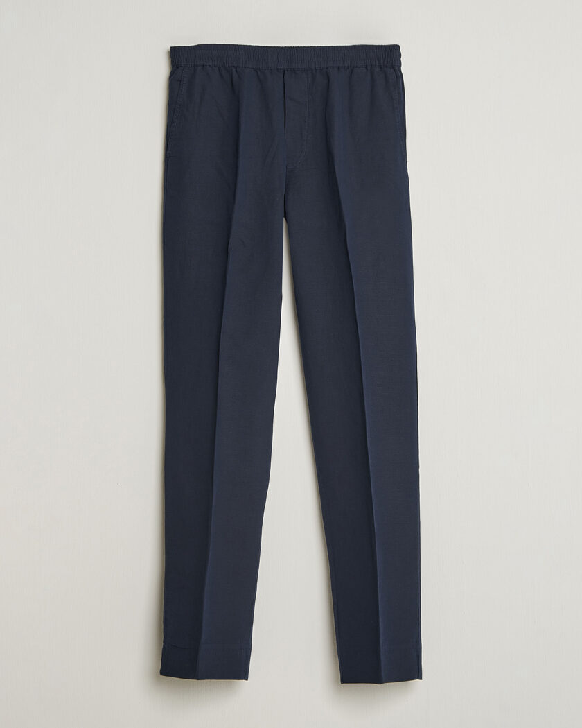 Filippa K Theo Relaxed Linen/Cotton Drawstring Trousers Navy – Azul
