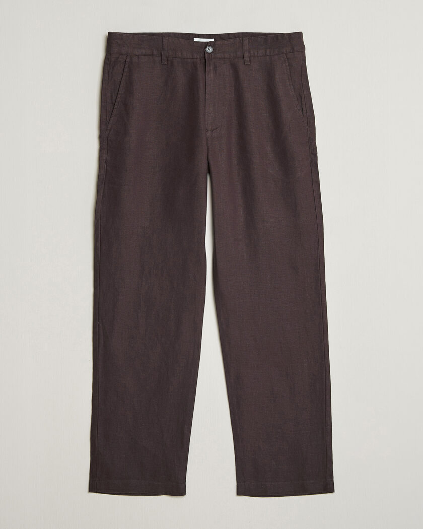 NN07 Aden Regular Fit Linen Trousers Dusky Port – Marrón