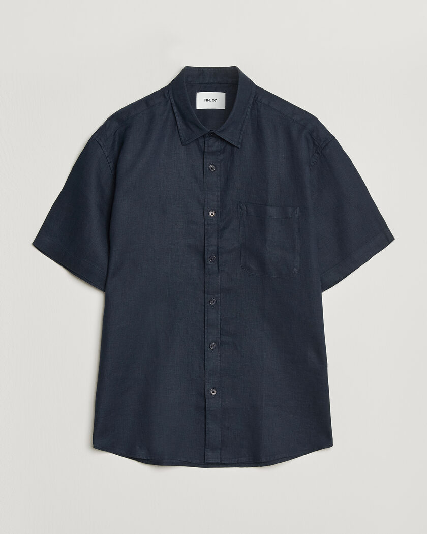 NN07 Deon Linen Short Sleeve Shirt Navy Blue – Azul