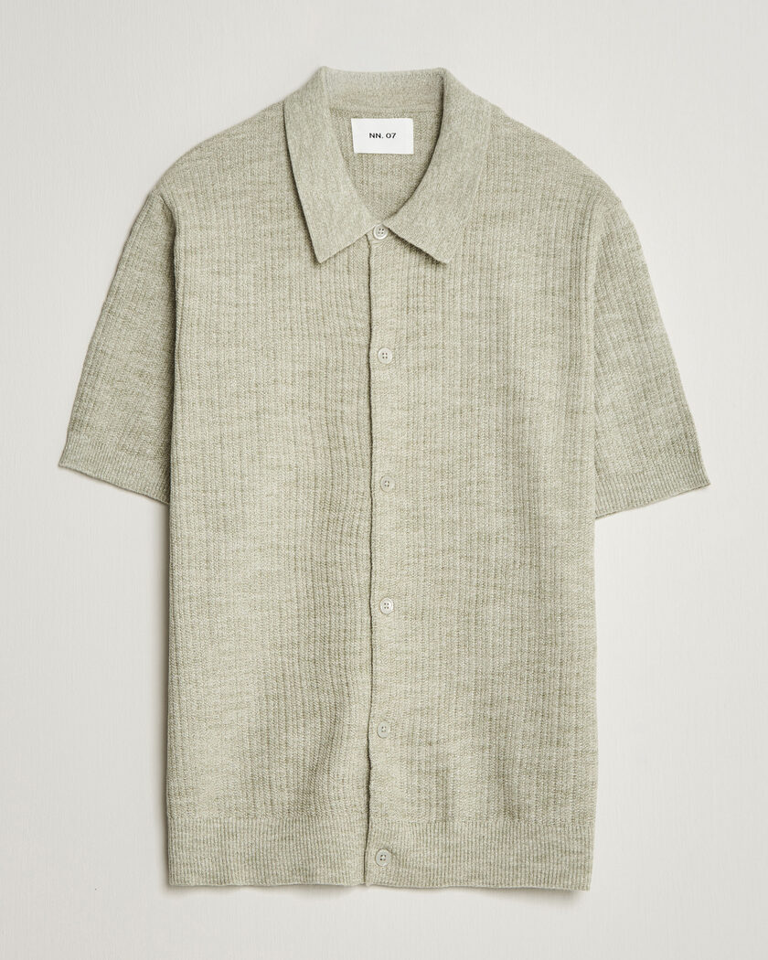 NN07 Nolan Knitted Short Sleeve Shirt Sage Green – Verde