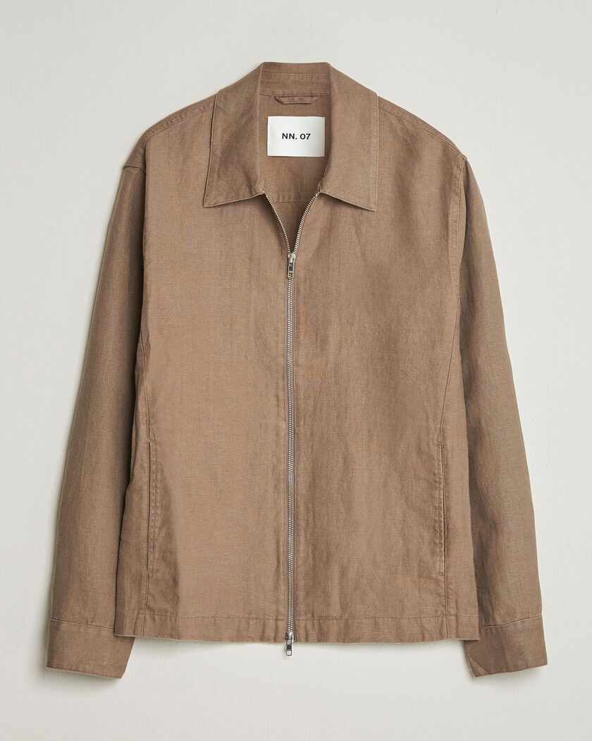 NN07 Alban Linen Full Zip Overshirt Clay Mirage – Marrón