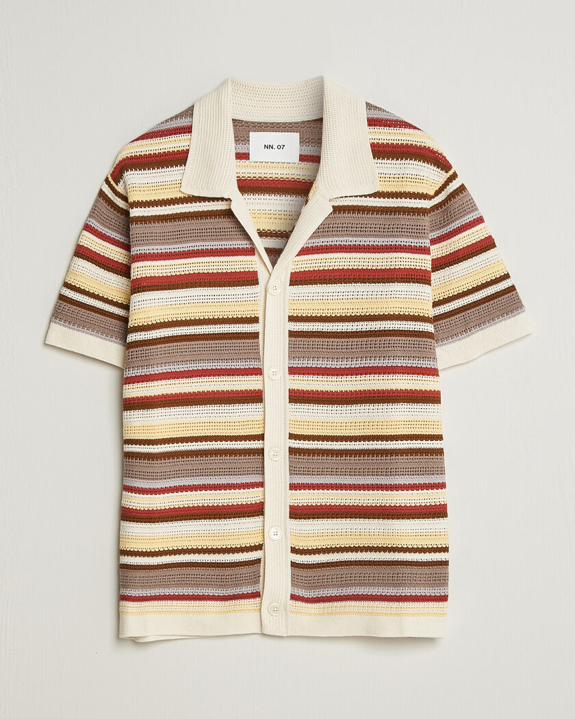 NN07 Lars Striped Knitted Short Sleeve Shirt Ivory Multi – Multicolor