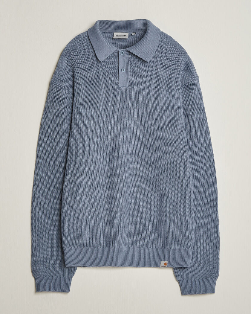 Carhartt WIP Miles Knitted Cotton Polo Shad Blue – Azul