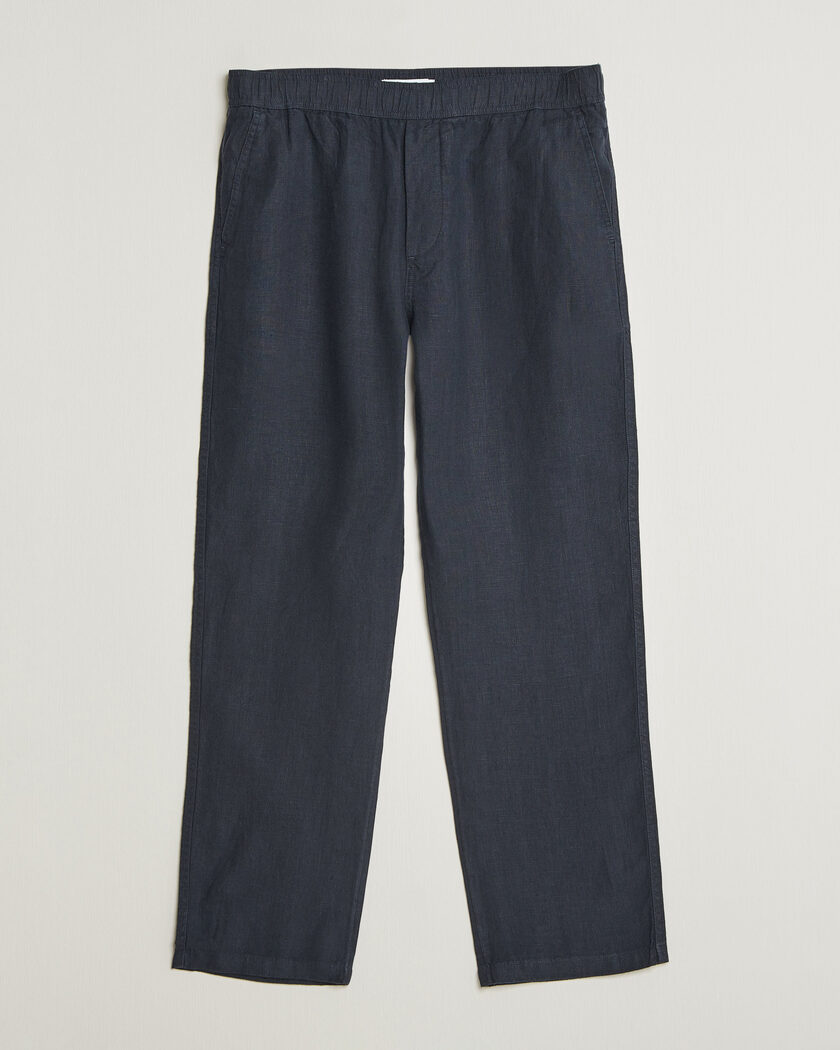 Samsøe Samsøe Jabari Linen Drawstring Trousers Salute Navy – Azul