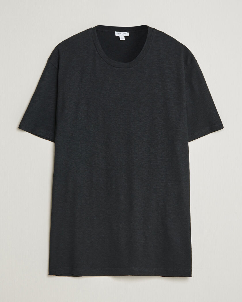 Sunspel Pima Cotton/Linen T-Shirt Black – Negro