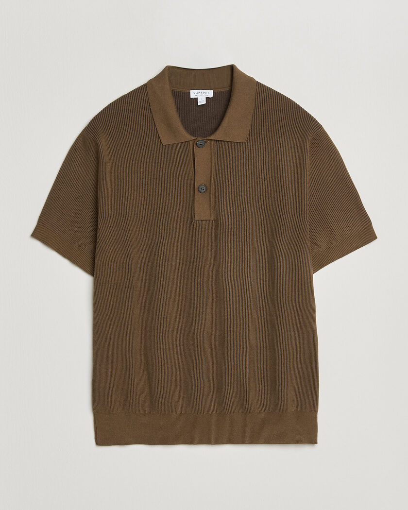 Sunspel Knitted Cotton Rib Polo Bronze – Marrón