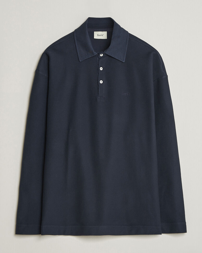 Forét Herb Textured Knit Polo Navy – Azul