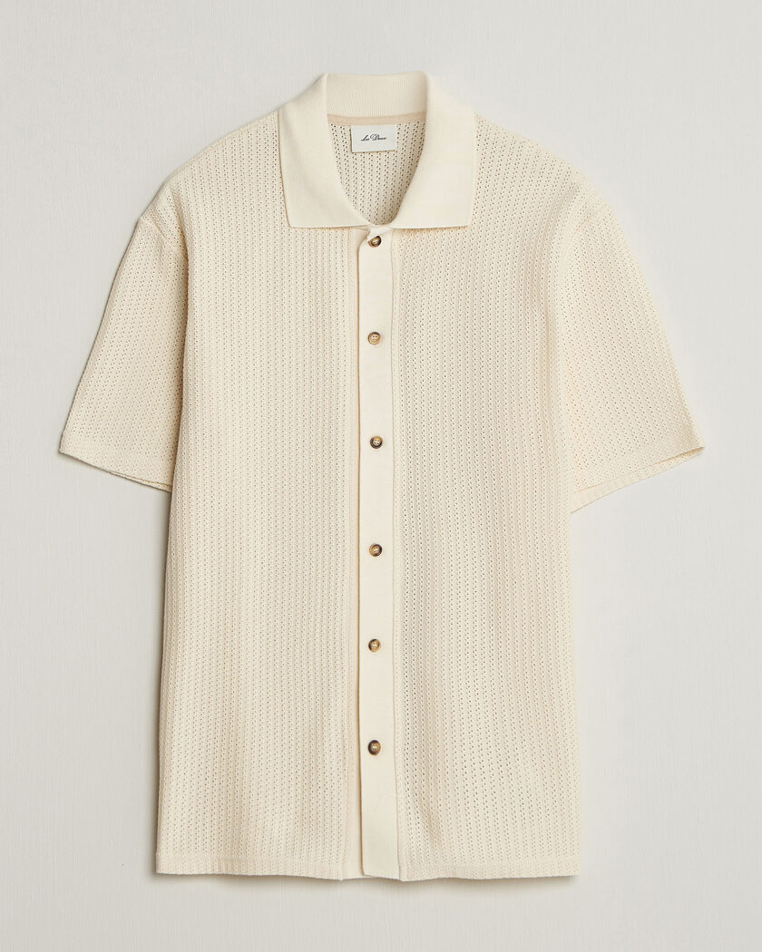 Les Deux Pointelle Short Sleeve Knitted Shirt Eggnog White – Blanco